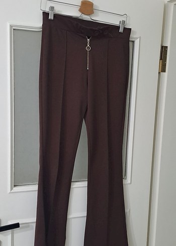 Kadın Kahverengi Fermuarlı Kumaş Pantolon - Görsel 2