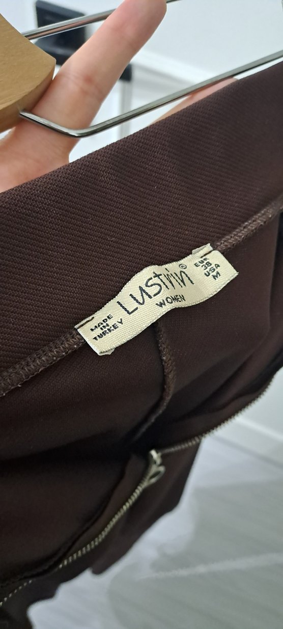 Kadın Kahverengi Fermuarlı Kumaş Pantolon - Görsel 4