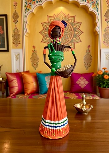 Renkli Turuncu Kadın Figürin - Görsel 4