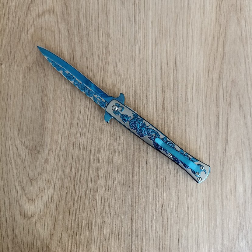 Mavi Gül Desenli Çok Amaçlı Katlanır Bıçak - Görsel 4