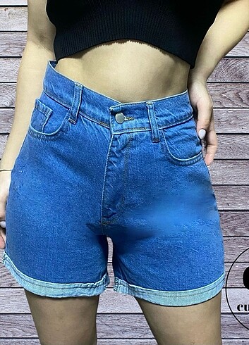Duble paça yıkamalı denim şort 