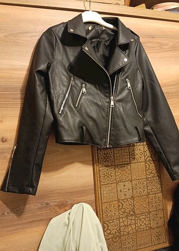 Kadın Siyah Mini Deri Biker Ceket - Görsel 7