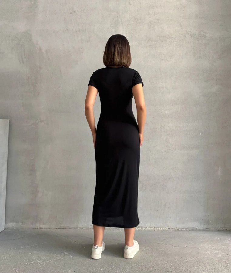 Siyah Kısa Kollu Uzun Elbise - Görsel 3