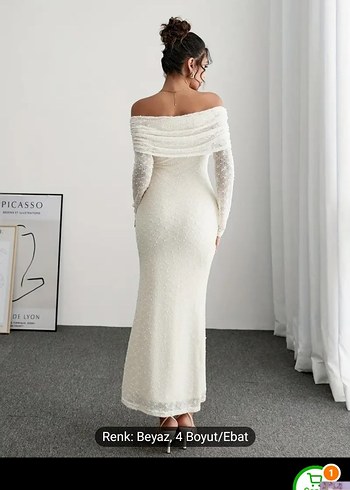 Dantel Detaylı Beyaz Uzun Abiye Elbise - Görsel 3