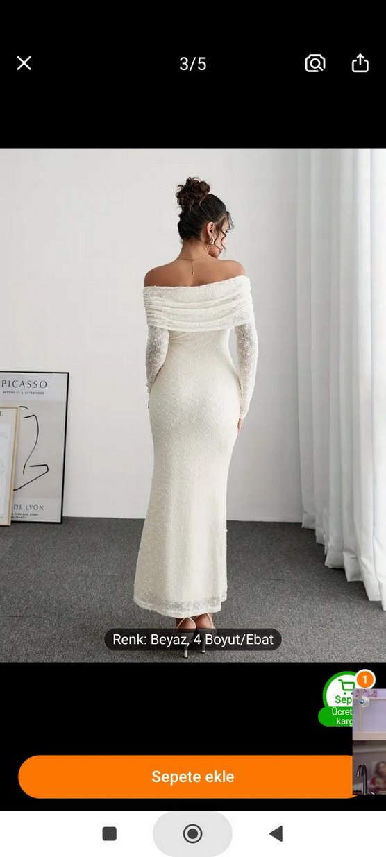 Dantel Detaylı Beyaz Uzun Abiye Elbise - Görsel 3