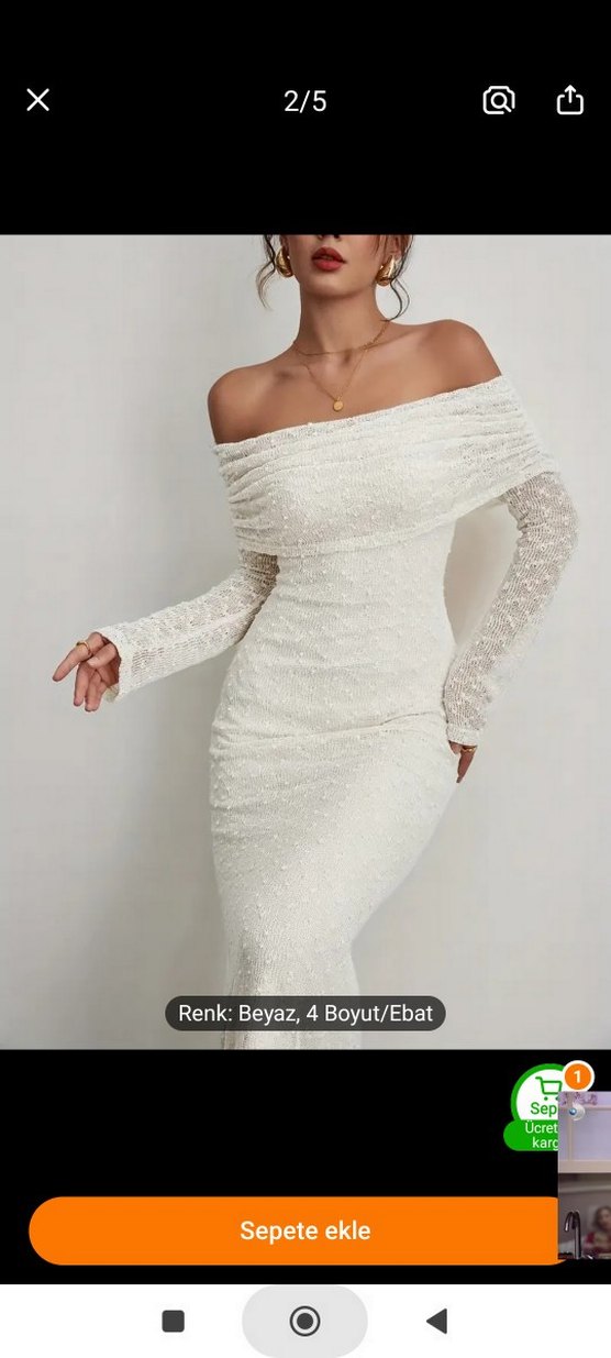 Dantel Detaylı Beyaz Uzun Abiye Elbise - Görsel 2