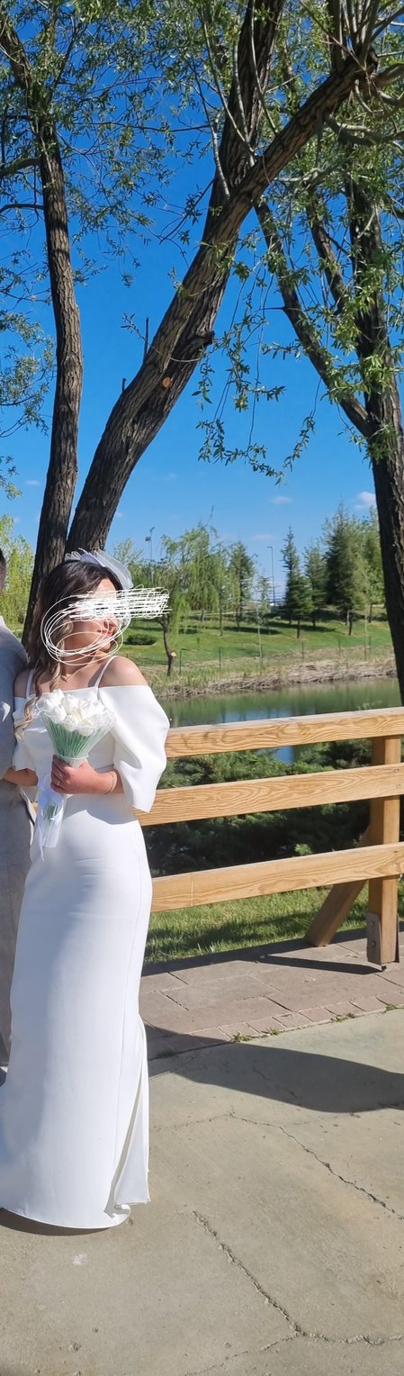 Omuzdan Askılı Beyaz Uzun Düz Gelinlik/ Nikah Elbisesi - Görsel 2