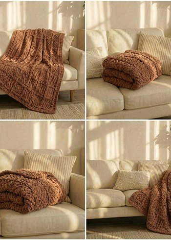 Kahverengi Örgü Tv Battaniyesi - Görsel 3