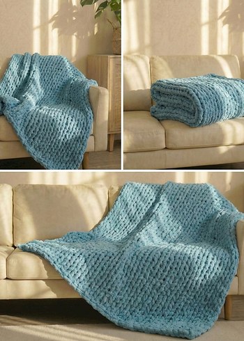 Pastel Mavi Örgü Tv Battaniyesi - Görsel 3