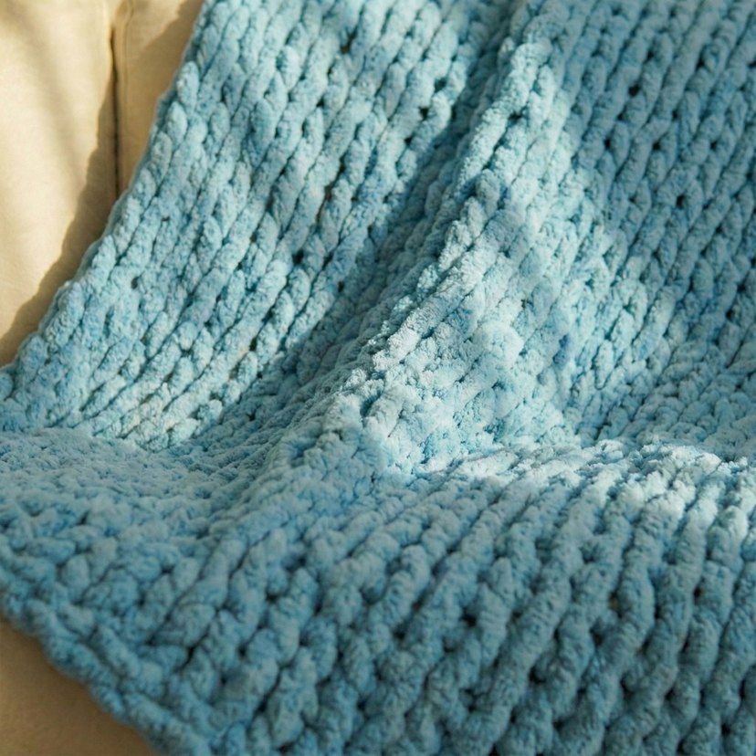 Pastel Mavi Örgü Tv Battaniyesi - Görsel 2