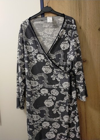 Gri Desenli Uzun Bohem Kadın  Sabahlık - Görsel 2