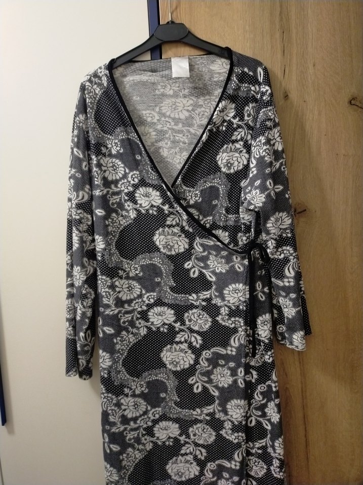 Gri Desenli Uzun Bohem Kadın  Sabahlık - Görsel 2