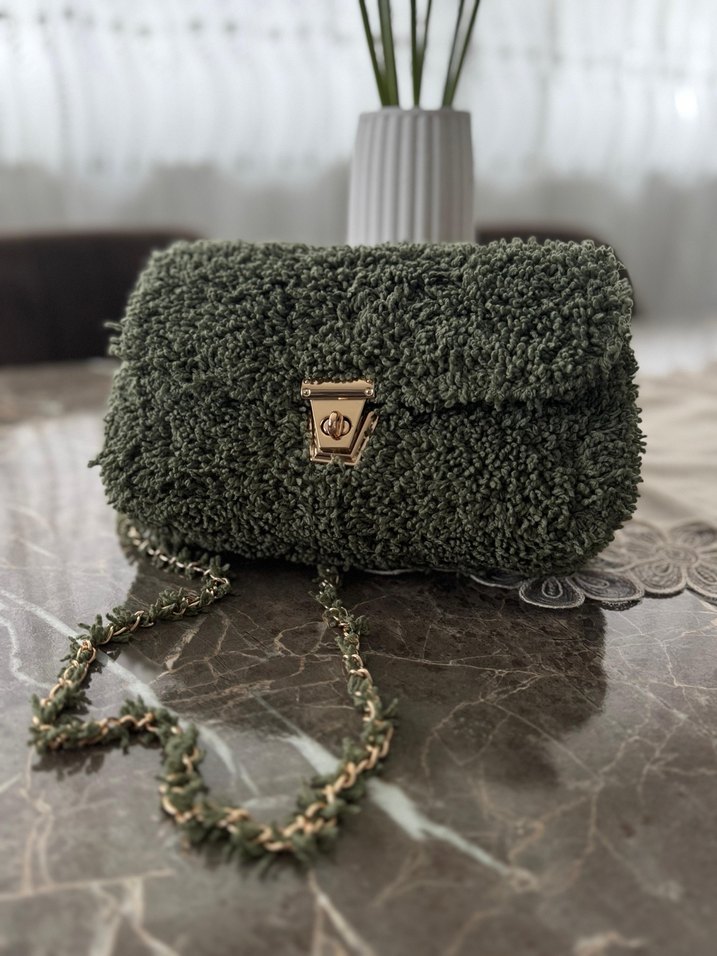 Nakışlı, Tokalı Mavi Kadın Çanta siyah haki - Görsel 4