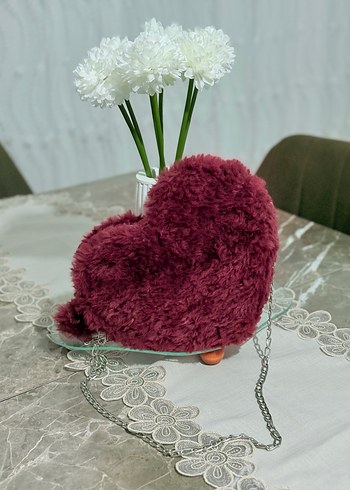 Bordo Kalp Şekilli Peluş çanta - Görsel 3