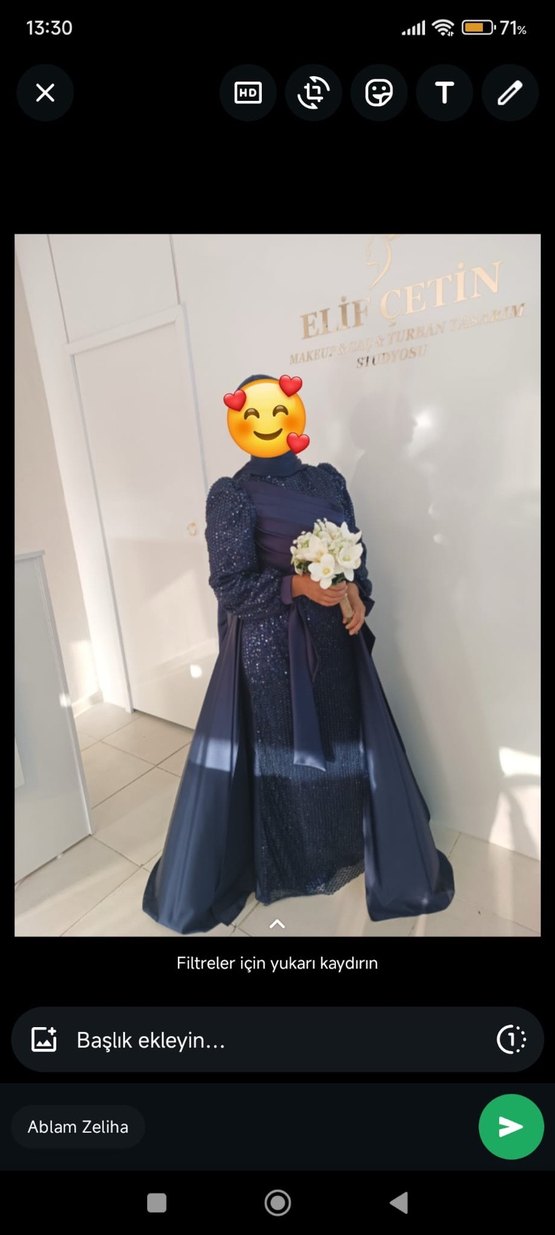 Lacivert Drapeli Uzun Abiye Elbise - Görsel 4