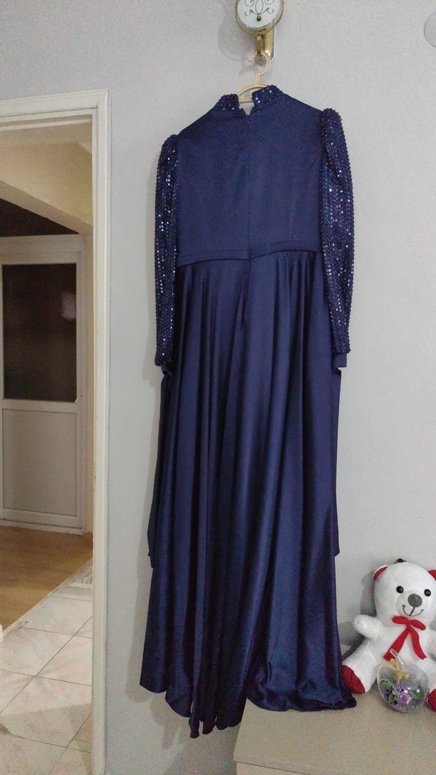 Lacivert Drapeli Uzun Abiye Elbise - Görsel 2