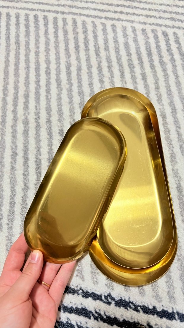 Altın Renk Parlak Dekoratif Tepsi Seti sunumluk - Görsel 3