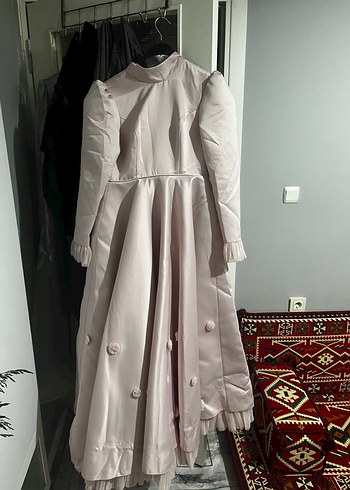 Meliha tarhanacı Uzun Kollu Pembe Tesettür Abiye Elbise - Görsel 3