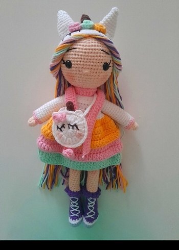 Pastel Renkli El Örgüsü Unicorn Bebek ve Heidi