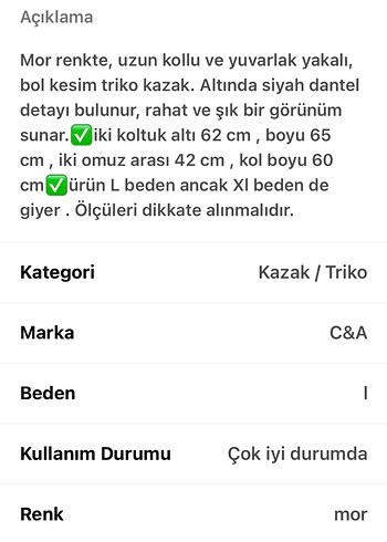 C&A Dantel Detaylı Mor Kadın Triko Kazak