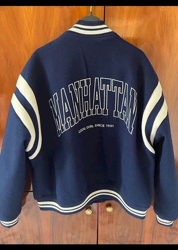 Pull and bear Mavi Düğmeli Kadın Bomber Ceket - Görsel 4