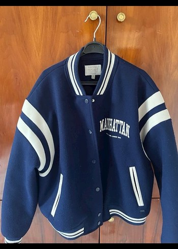 Pull and bear Mavi Düğmeli Kadın Bomber Ceket - Görsel 2