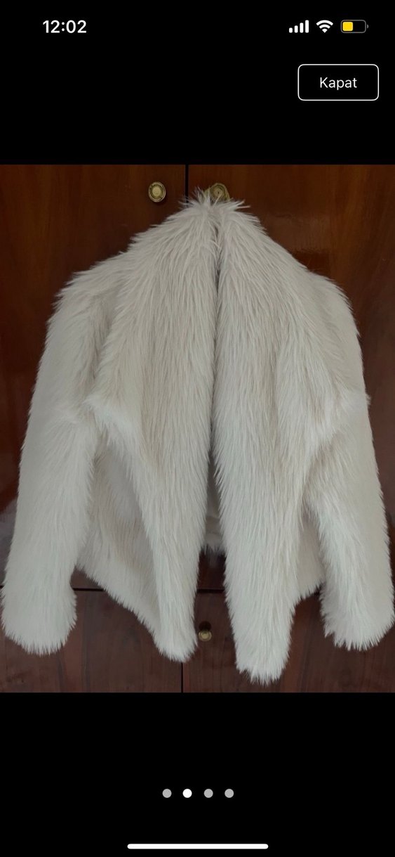 Kadın Beyaz Kürk Detaylı Midi Mont - Görsel 3