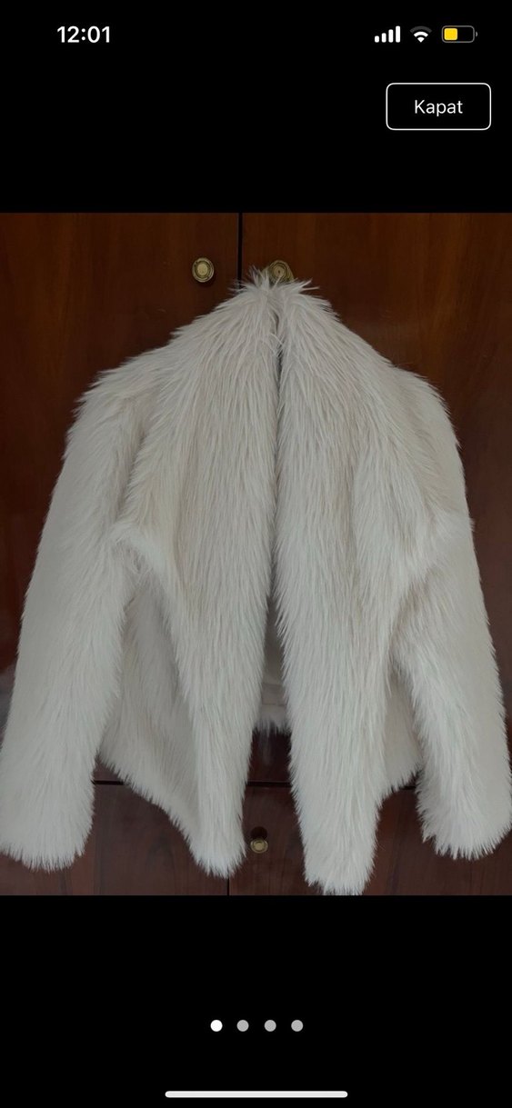 Kadın Beyaz Kürk Detaylı Midi Mont - Görsel 2