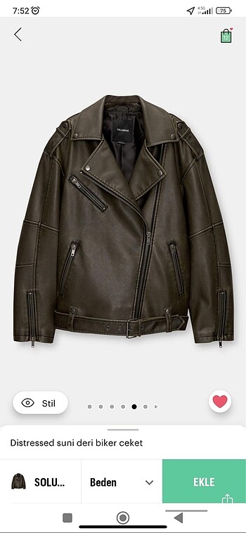 l Beden haki Renk Deri ceket pull and Bear