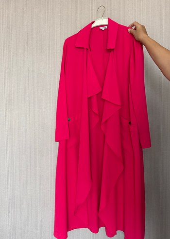 AKER marka Pembe Uzun Kadın Kaban Drapeli Notched Lapel