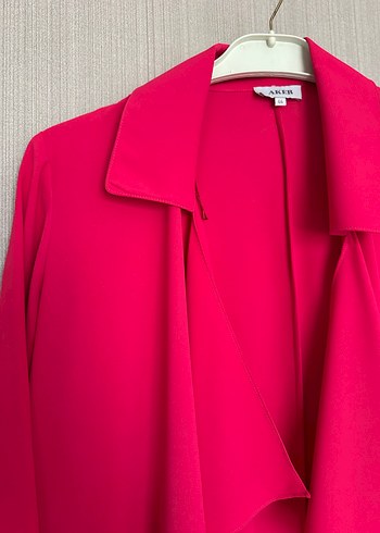 44 Beden AKER marka Pembe Uzun Kadın Kaban Drapeli Notched Lapel