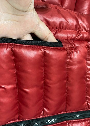 Kırmızı Fermuarlı Kadın Kış Montu - Görsel 3