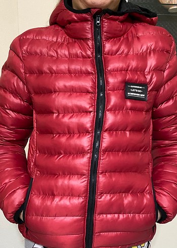 Kırmızı Fermuarlı Kadın Kış Montu - Görsel 8