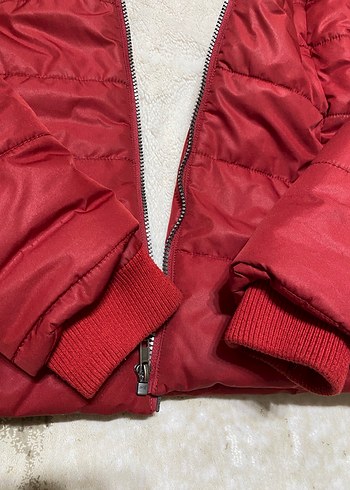 Kürklü Kırmızı Kadın Kışlık Mont - Görsel 4