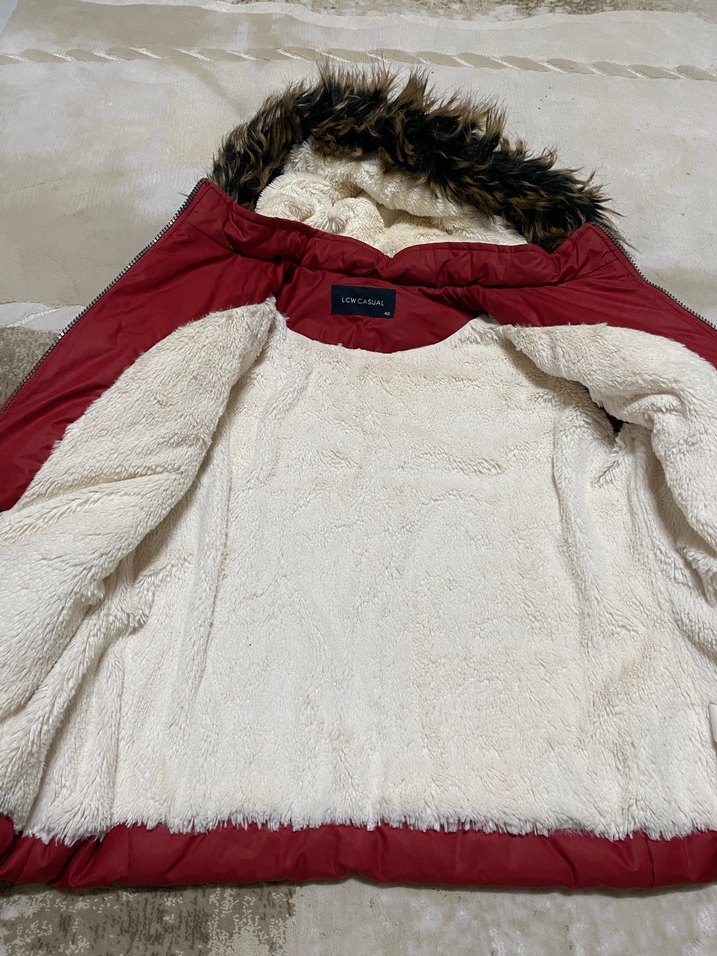 Kürklü Kırmızı Kadın Kışlık Mont - Görsel 3
