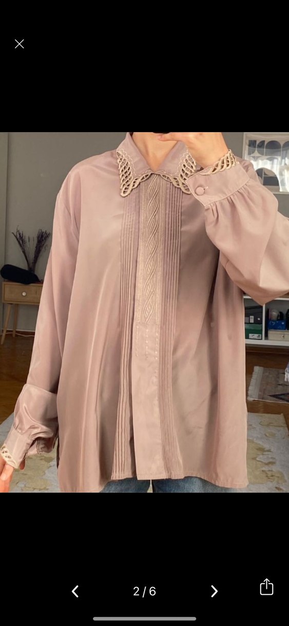 Bej Düğmeli VİNTAGE Uzun Kollu Kadın Gömlek - Görsel 2