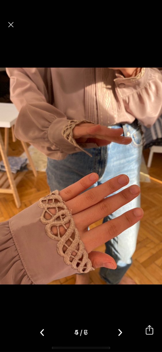 Bej Düğmeli VİNTAGE Uzun Kollu Kadın Gömlek - Görsel 4