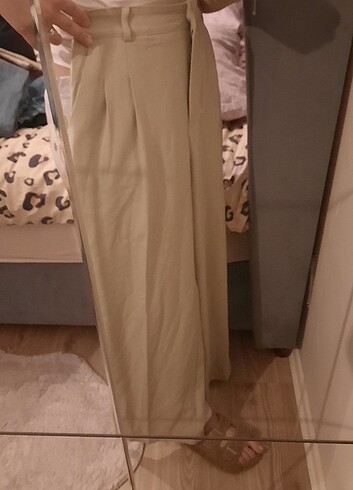 Bej 36-38 uyumlu bol paça pantolon