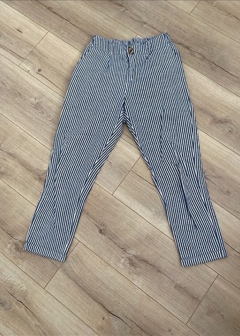 Çizgili Midi Denim Kadın Pantolon