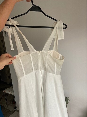 Simli Bağlama Detaylı Midi Abiye - Görsel 5