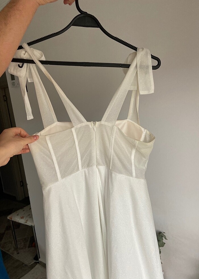 Simli Bağlama Detaylı Midi Abiye - Görsel 5