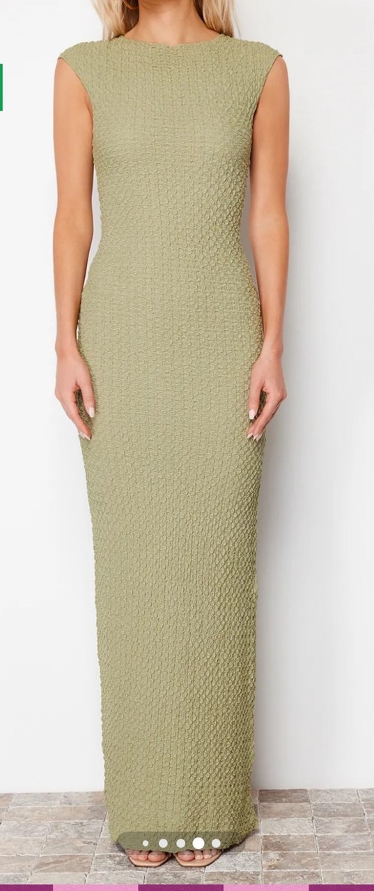 Örgü Kumaşlı V Yaka Kadın Uzun Elbise - Görsel 2