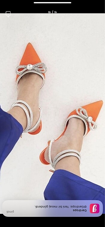 Madamra taş fiyonklu turuncu ayakkabı