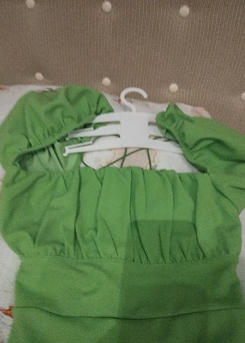 Zara Yeşil Drapeli Straplez Midi Elbise