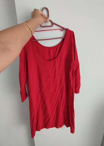 Batik Kırmızı yarım Kollu Kadın Midi Elbise