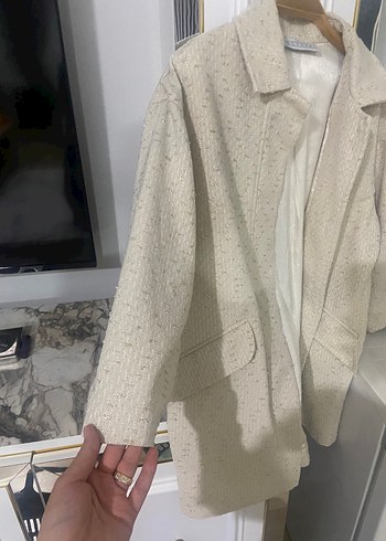 Zara Bej Düğmeli Midi Kadın Pamuk Kaban