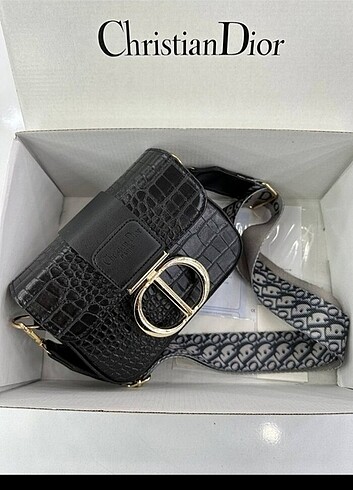 Christian Dior Siyah Kroke Deri Çapraz Omuz Çantası 