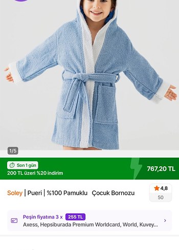 12-14 Yaş Soley Pueri %100 Pamuklu Çocuk Bornozu - Görsel 2