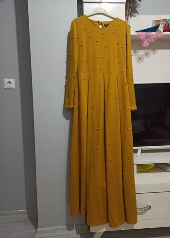 Diğer Sarı Uzun Kollu Pilili Elbise
