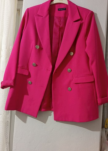 Düğmeli Kısa Pembe Kadın Blazer - Görsel 2